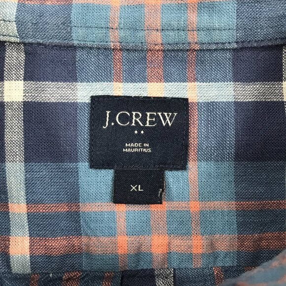 J Crew Shirt Men's XL Blue Orange Plaid Button Down Long Sleeve Pocket Cotton - Picture 3 of 12